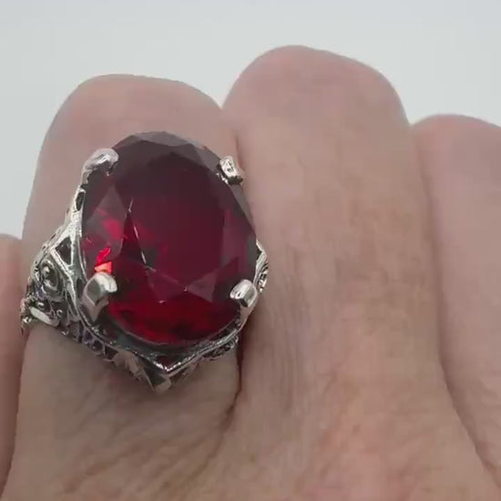 Vintage Garnet Crystal  Ring 925 Sterling Silver