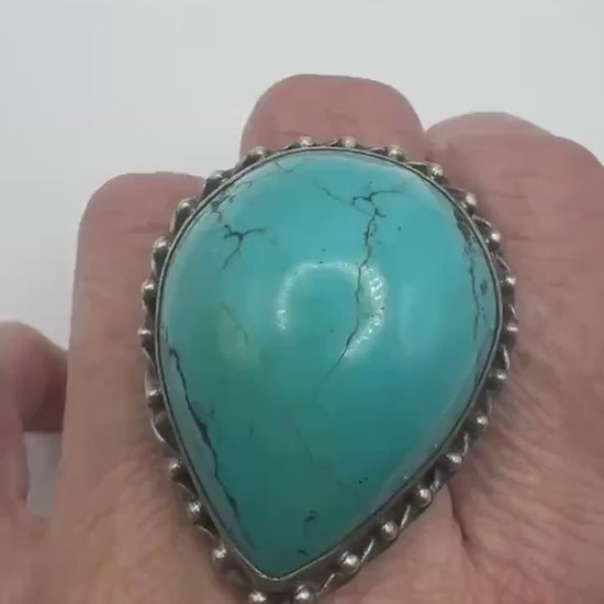 Vintage Turquoise Gemstone 925 Sterling Silver Ring