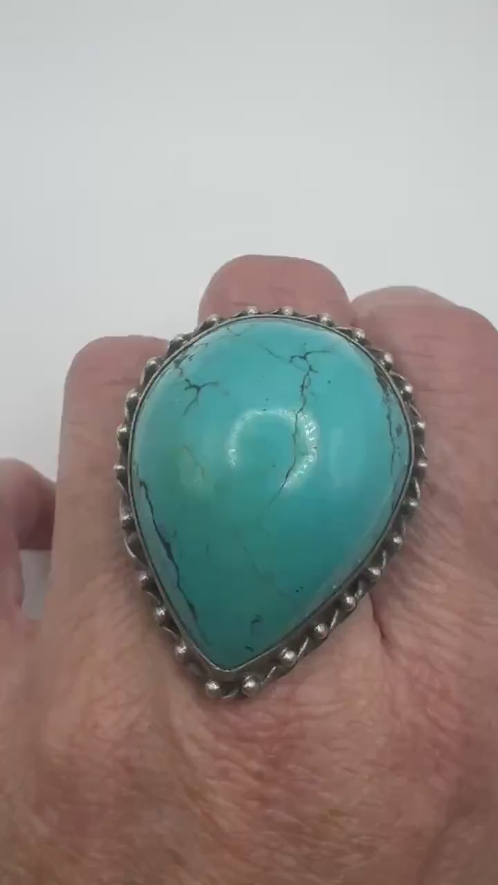 Vintage Turquoise Gemstone 925 Sterling Silver Ring