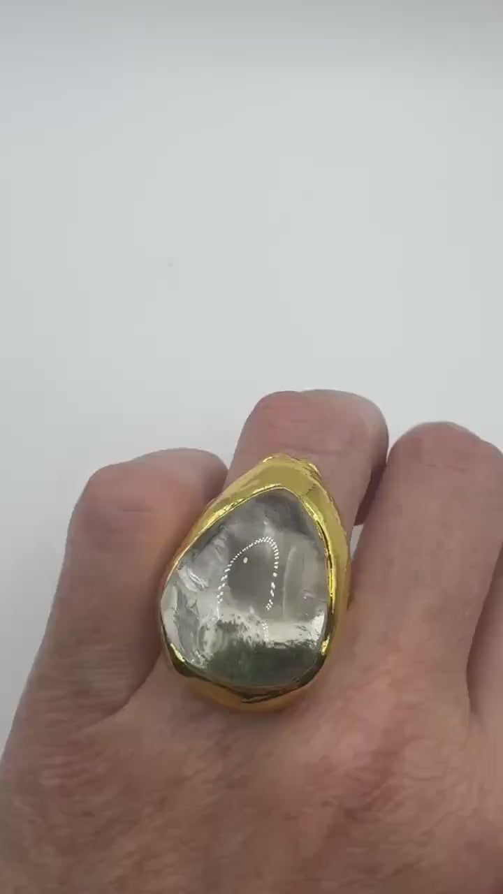 Vintage Clear Quartz Cocktail Ring Adjustable
