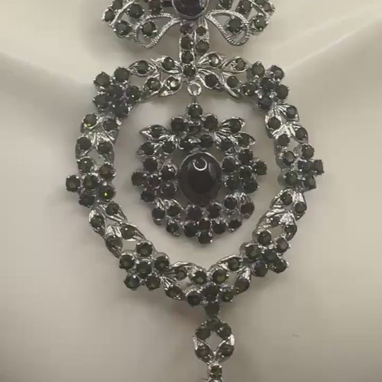 Vintage Green Toumaline 925 Sterling Silver Choker Deco Pendant