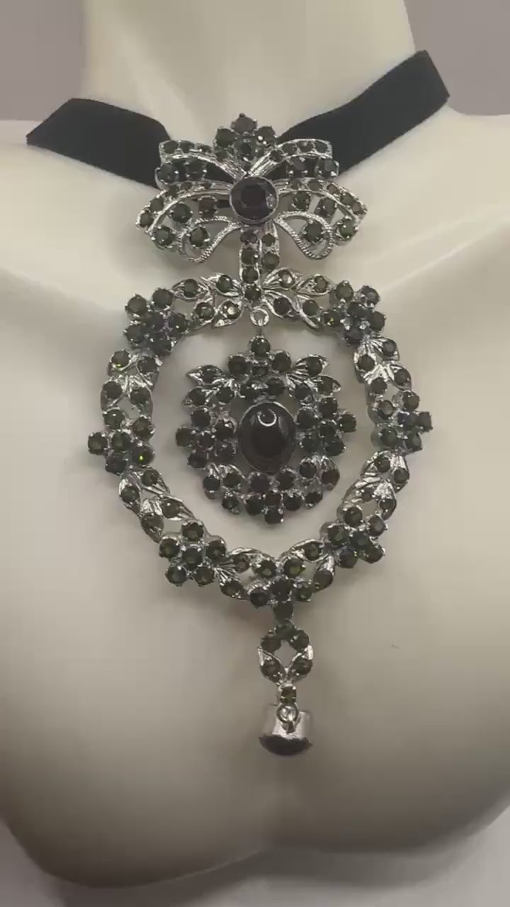 Vintage Green Toumaline 925 Sterling Silver Choker Deco Pendant
