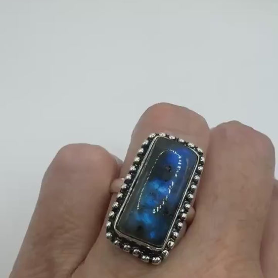 Vintage Rainbow Labradorite Statement Ring