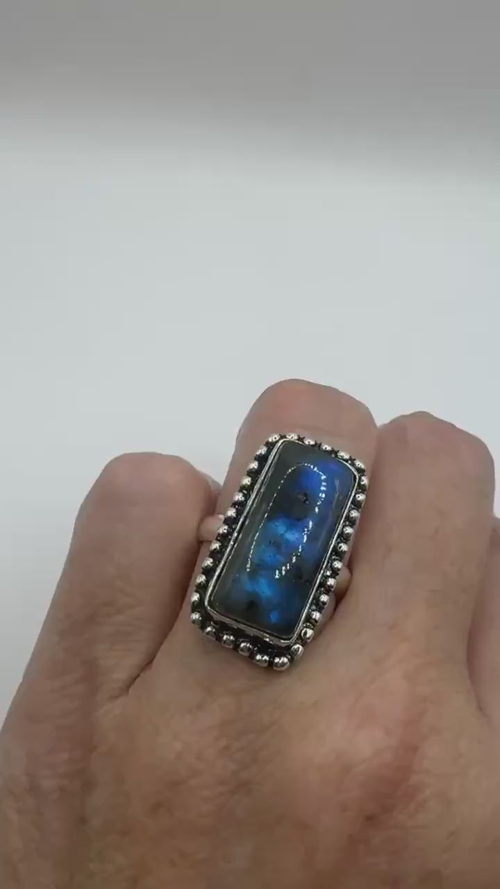 Vintage Rainbow Labradorite Statement Ring