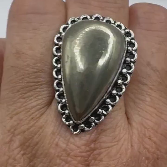 Vintage Golden Pyrite Silver Cocktail Ring Size 8