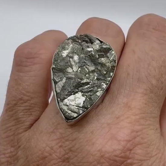 Vintage Gold Pyrite Silver Cocktail Ring Size 9