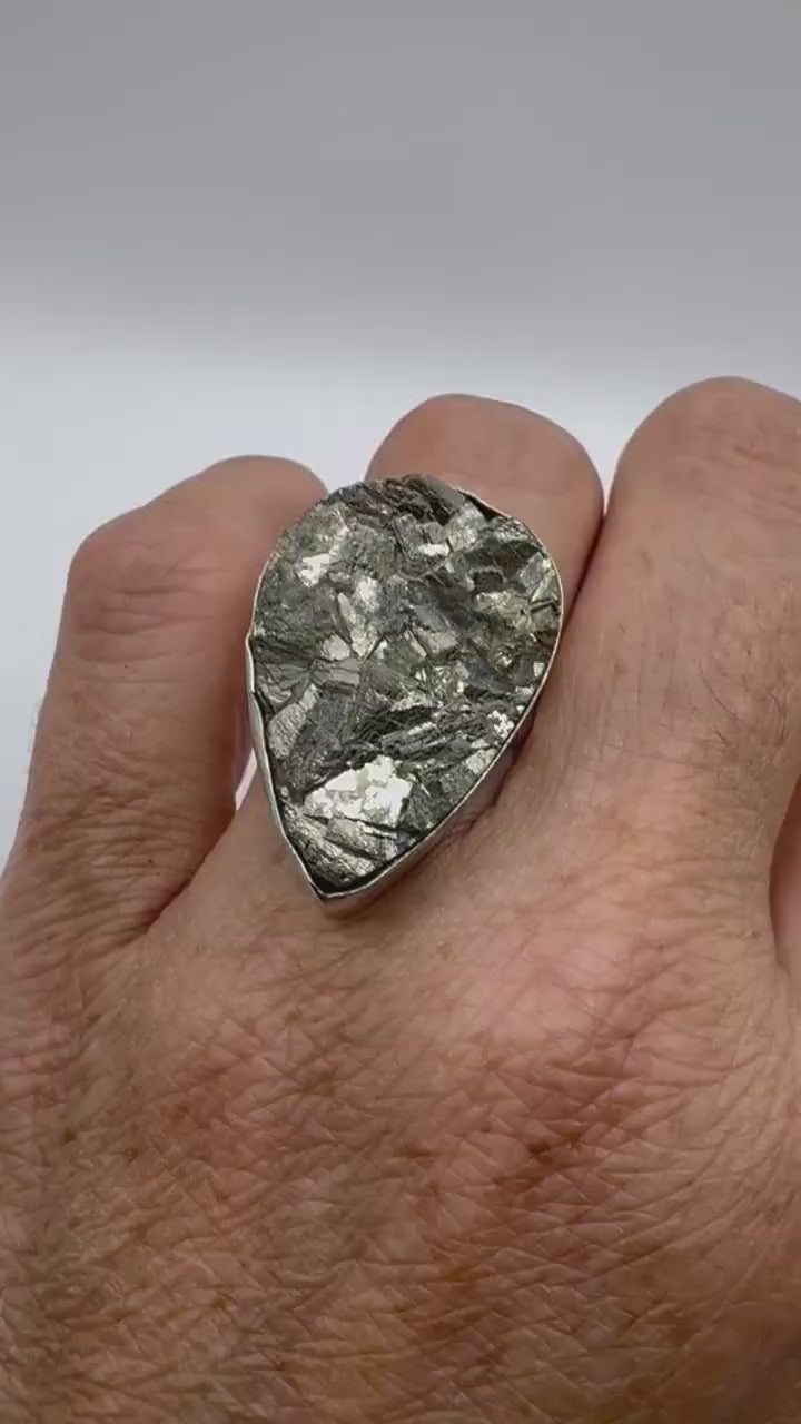 Vintage Gold Pyrite Silver Cocktail Ring Size 9