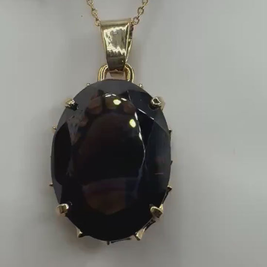 Vintage Smoky Topaz Gemstone Yellow Gold Filled Necklace Choker