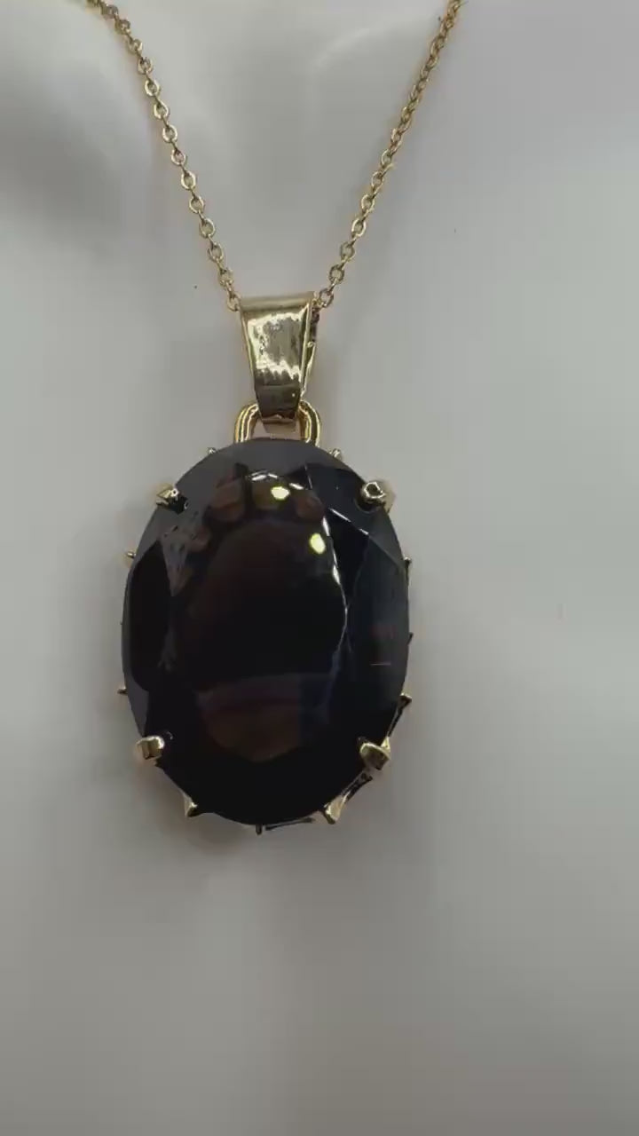 Vintage Smoky Topaz Gemstone Yellow Gold Filled Necklace Choker