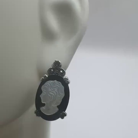 Vintage Black Onyx Cameo Earrings