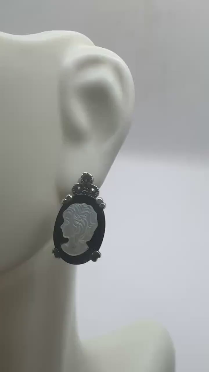 Vintage Black Onyx Cameo Earrings
