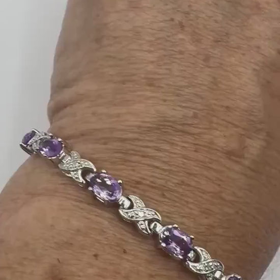 Vintage Amethyst Bracelet 925 Sterling Silver Purple Deco