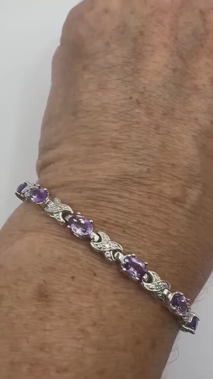 Vintage Amethyst Bracelet 925 Sterling Silver Purple Deco