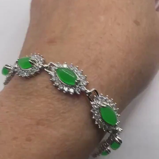 Vintage Green Jade Bracelet Silver White Bronze