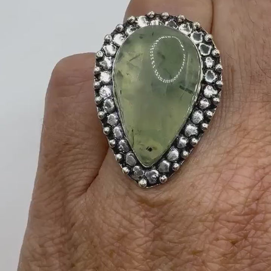 Vintage Green Moss Agate Cocktail Ring 6.5