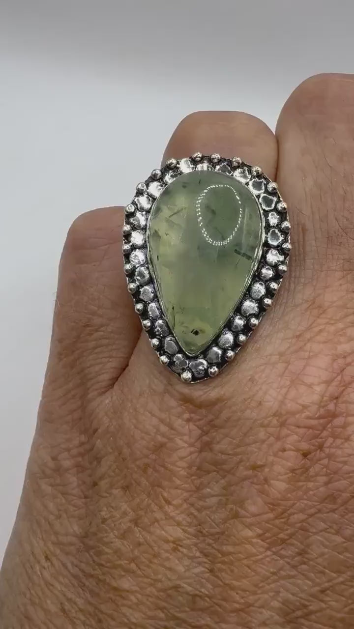 Vintage Green Moss Agate Cocktail Ring 6.5