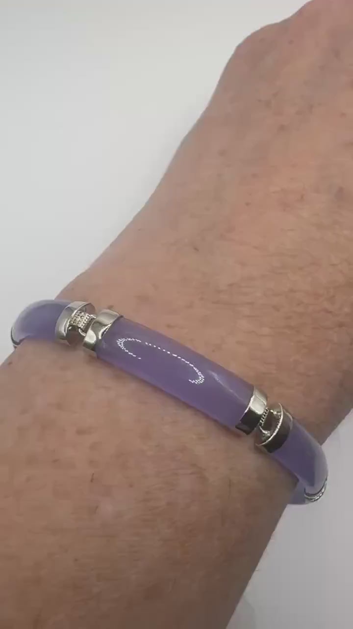 Vintage Purple Jade Tennis Bracelet in 925 Sterling Silver
