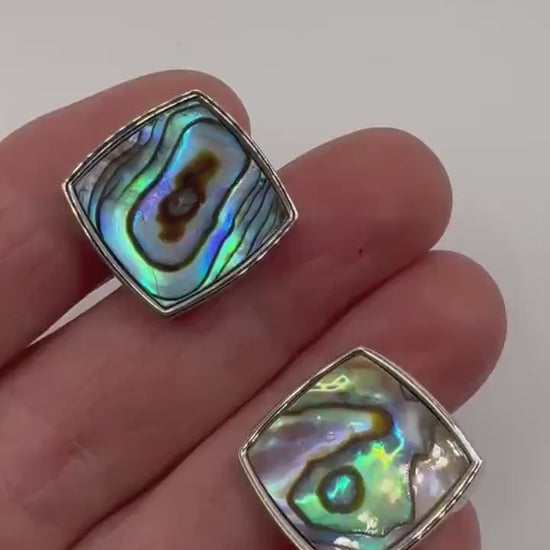 Vintage Green Abalone Silver Cuff Links