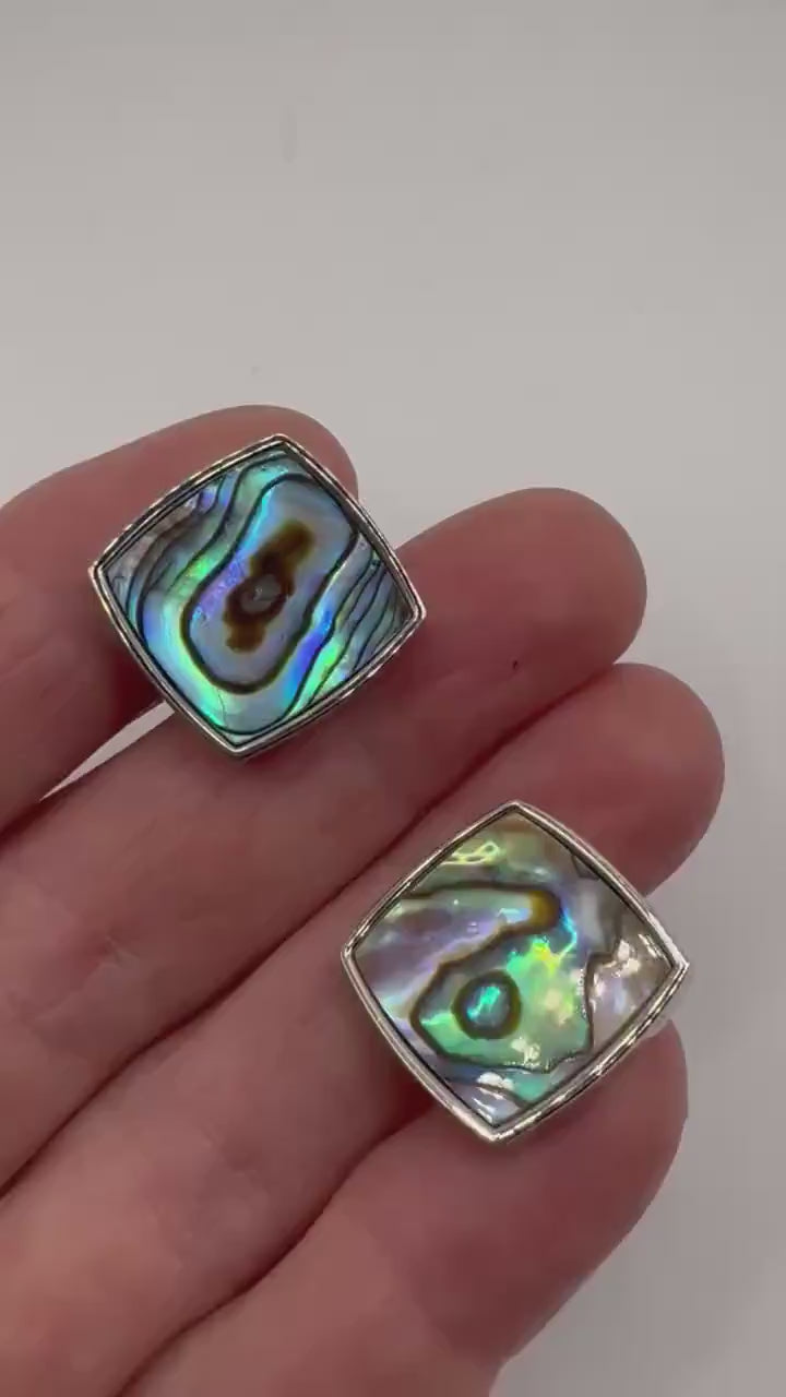 Vintage Green Abalone Silver Cuff Links