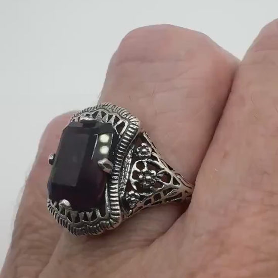 Vintage Garnet Crystal  Ring 925 Sterling Silver