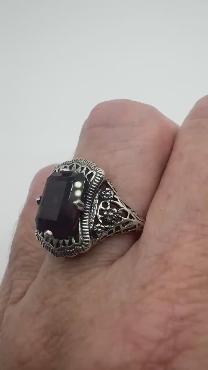 Vintage Garnet Crystal  Ring 925 Sterling Silver