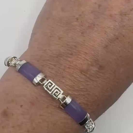 Vintage Lavender Jade Bracelet 925 Sterling Silver Tennis