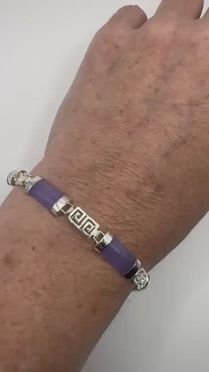 Vintage Lavender Jade Bracelet 925 Sterling Silver Tennis
