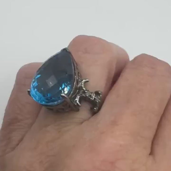 Vintage Blue Fluorite 925 Sterling Silver Deco Ring