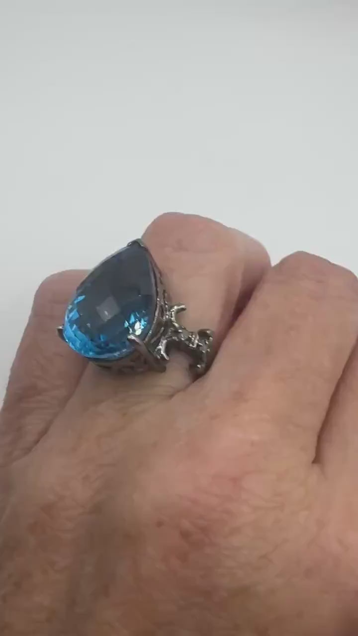 Vintage Blue Fluorite 925 Sterling Silver Deco Ring