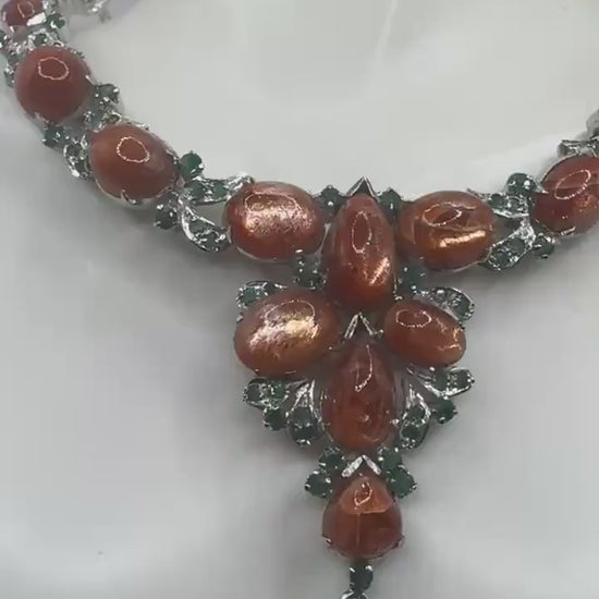 Vintage Sunstone  Emerald 925 Sterling Silver Choker Necklace