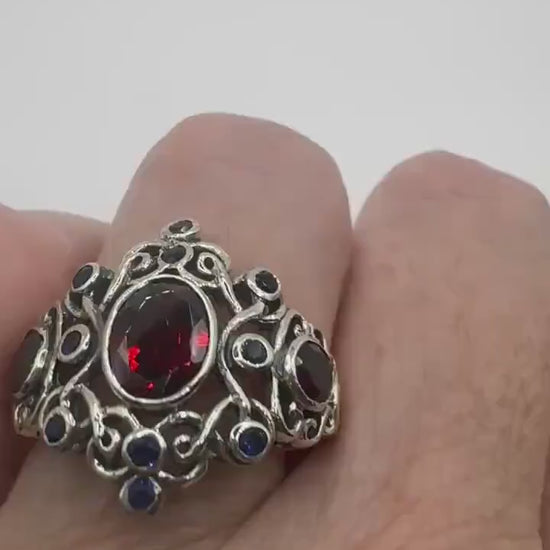 Vintage Garnet Sapphire Ring 925 Sterling Silver