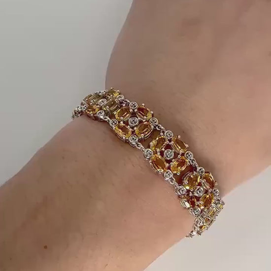 Vintage Golden Citrine Bracelet Deco 925 Sterling Silver Tennis