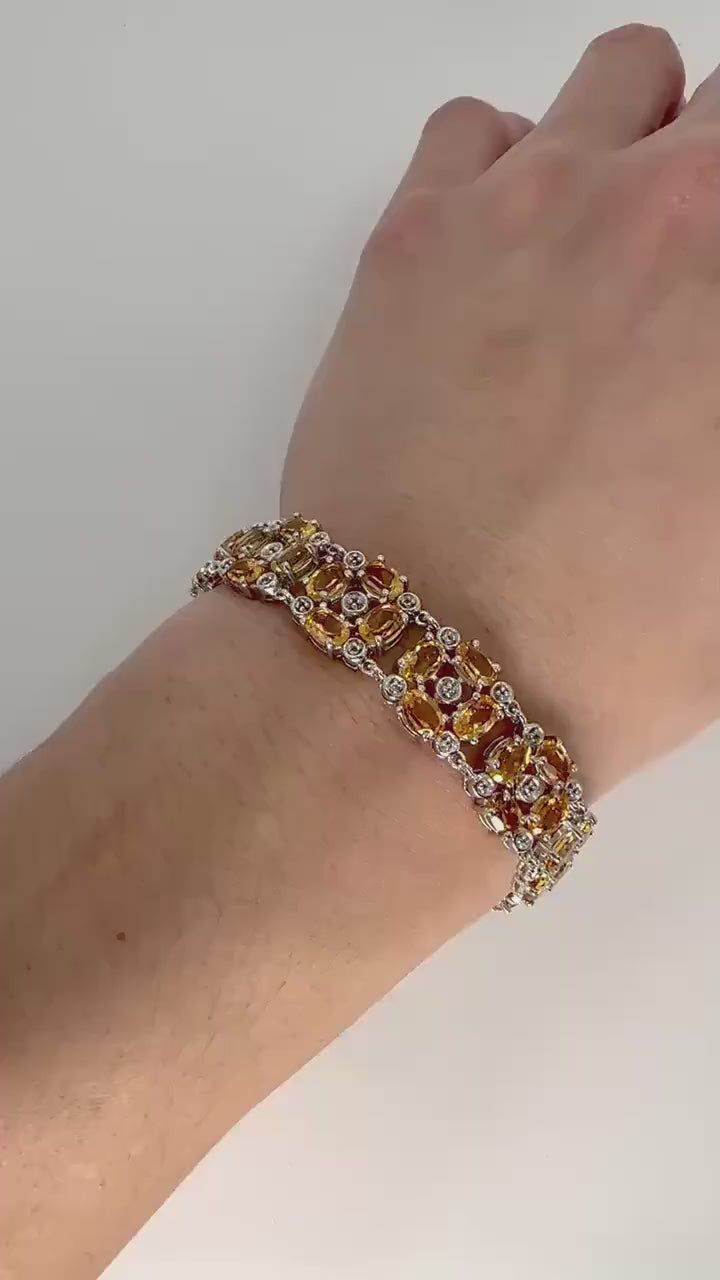 Vintage Golden Citrine Bracelet Deco 925 Sterling Silver Tennis