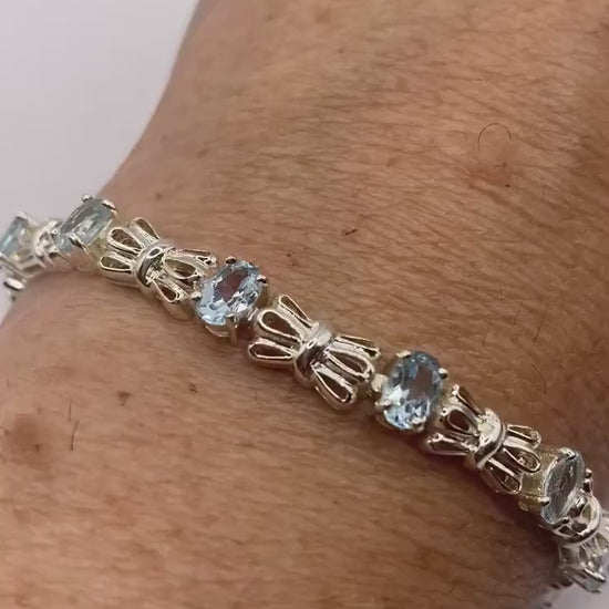 Vintage Genuine Blue Topaz Antique Rhodium 925 Sterling Silver Tennis Bracelet