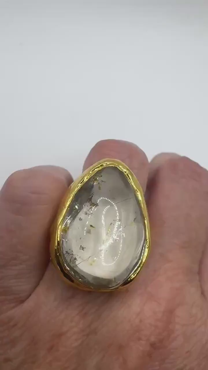 Vintage Clear Quartz Cocktail Ring Adjustable