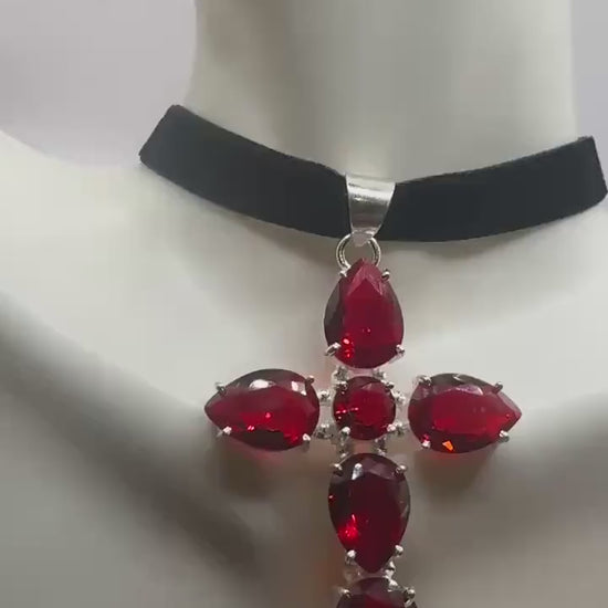 large handmade vintage Gothic Genuine Orange Carnilian Silver bronze pendant black velvet choker