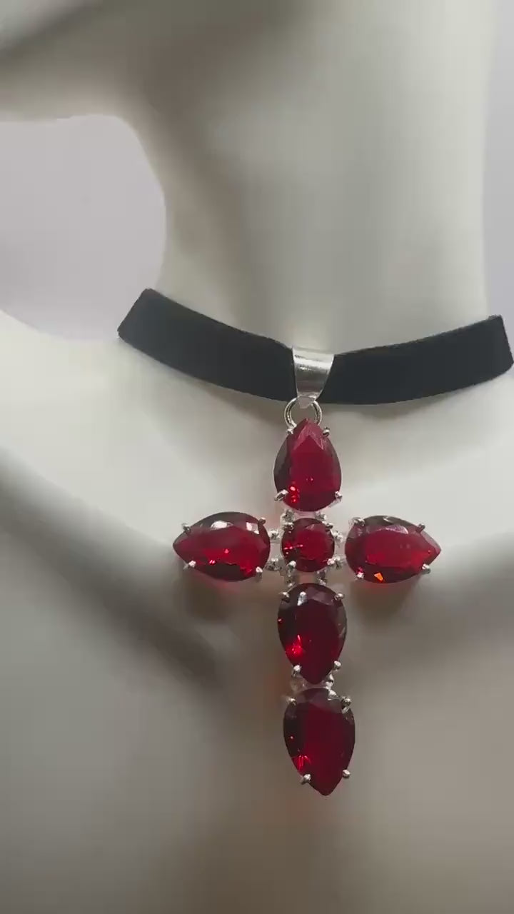 large handmade vintage Gothic Genuine Orange Carnilian Silver bronze pendant black velvet choker