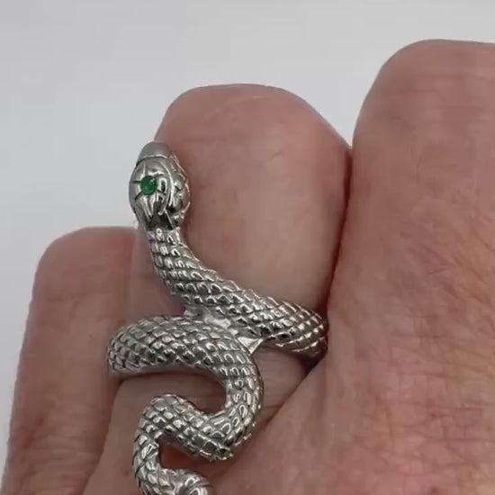 Vintage Gothic 18k White Golden Finish Stainless Steel Snake Ring