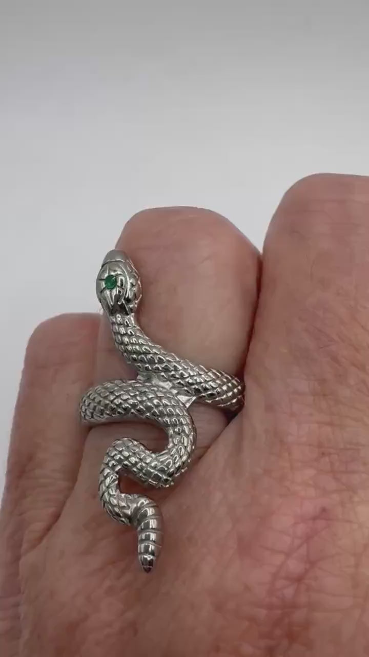 Vintage Gothic 18k White Golden Finish Stainless Steel Snake Ring