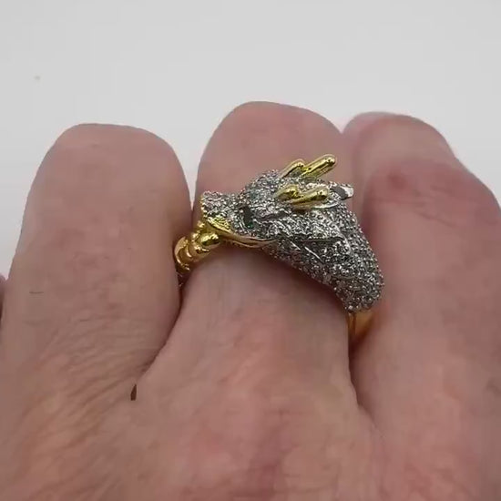 Vintage adjustable Dragon ring bronze with gold finish