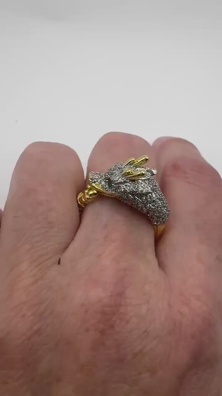 Vintage adjustable Dragon ring bronze with gold finish