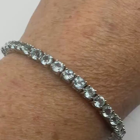 Vintage Blue Topaz Tennis Bracelet | 925 Sterling Silver, 7 inch