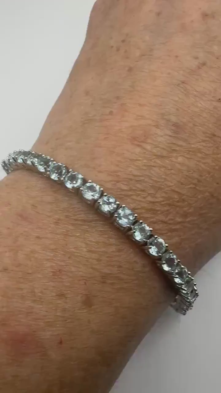 Vintage Blue Topaz Tennis Bracelet | 925 Sterling Silver, 7 inch